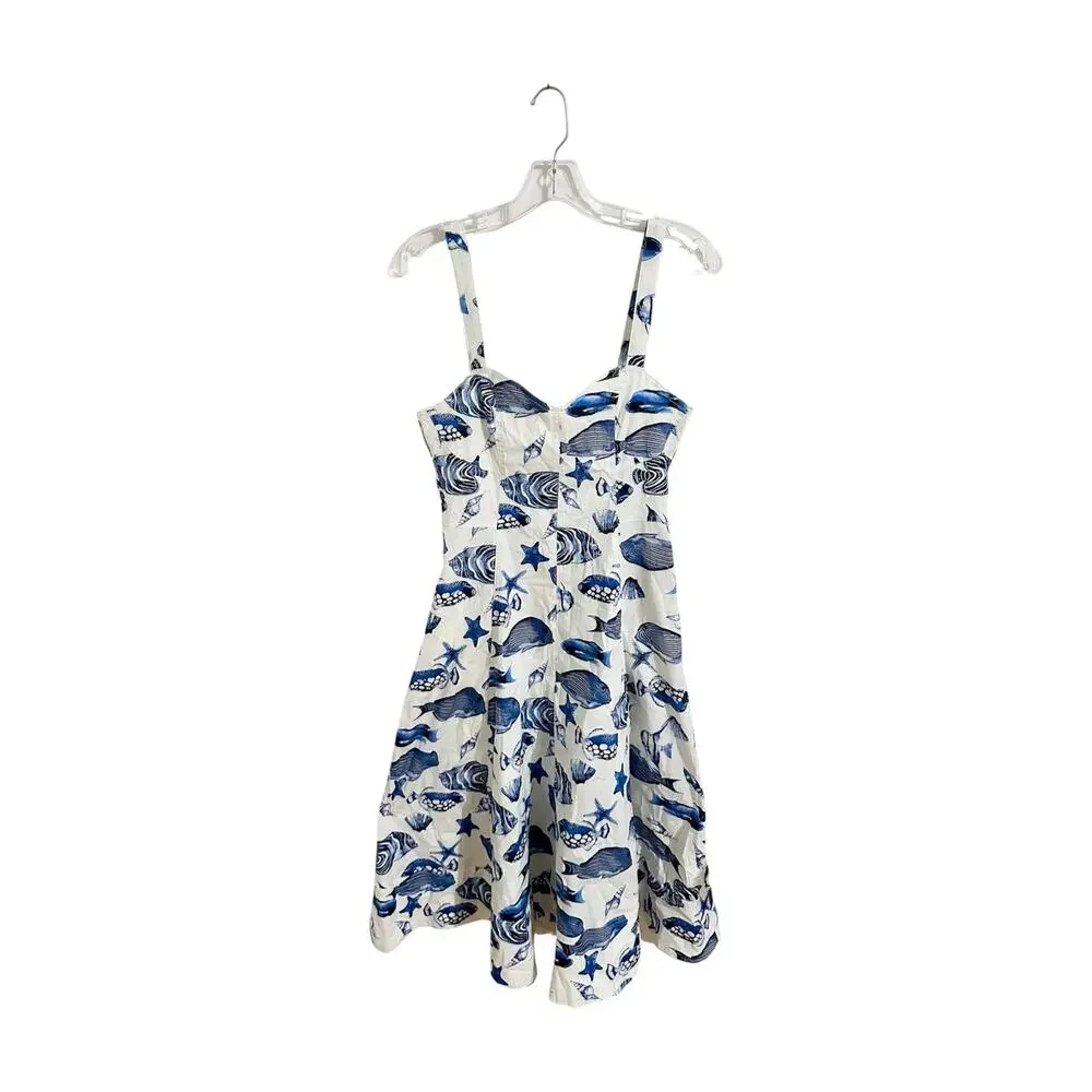 Avec Les Filles Marina Dress Midi Fish Ocean Print Blue White Size 6 - Picture 11 of 14